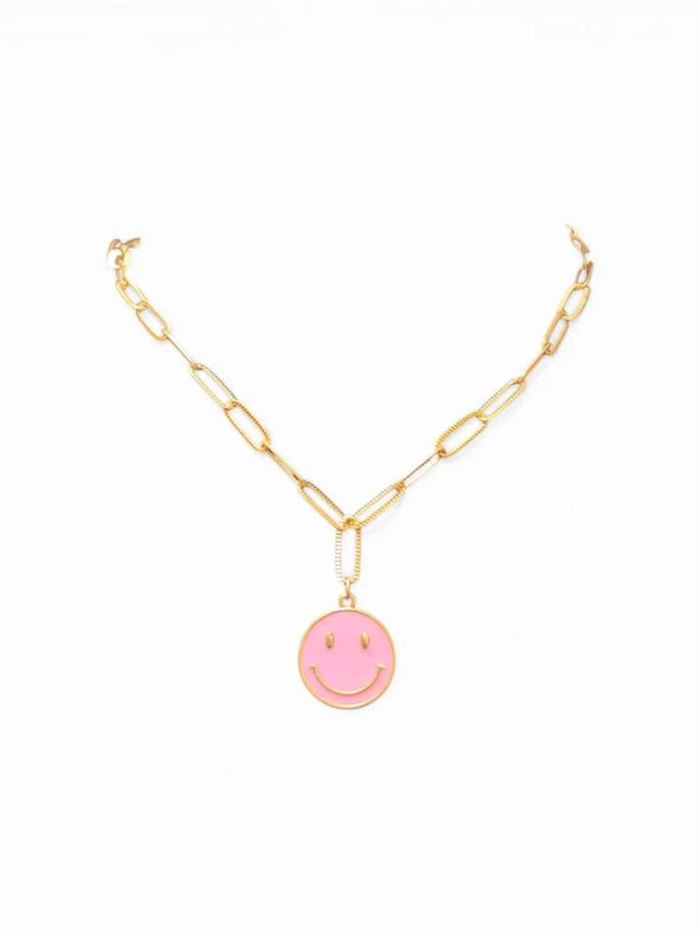 Gold plated Chain Necklace with Pink Smiley face Pendant - Picture 2 of 4